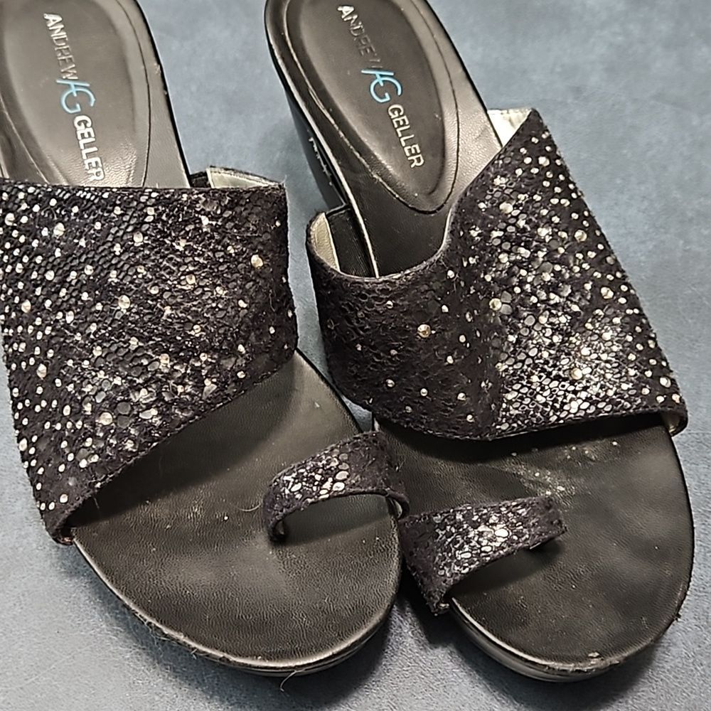 Andrew Geller Aralyn black sparkling wedge heel sandals